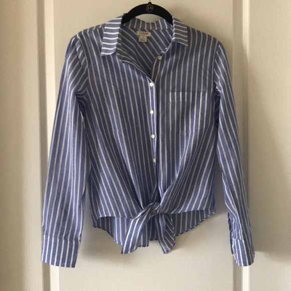 J. Crew Tops - J.CREW Striped Tie-Front Button Up XS